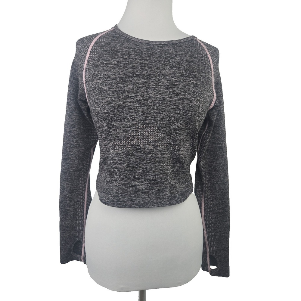 Pink Victoria's Secret Black Pink Seamless Long Sleeve Thumb Hole Crop Top Large